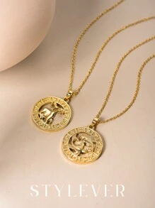 Colier cu pandantiv STYLEVER, placat cu aur de 14K, 1 buc. 12 constelații, Colier cu lanț clavicular în formă rotundă, în stil pentru femei și bărbați, constelație simplă, cadou de înaltă calitate