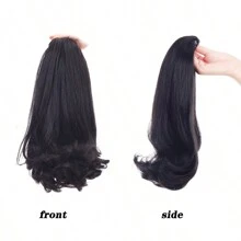 合成纖維抽繩黑色直/波浪馬尾辮 - 黑色 - 查看 4