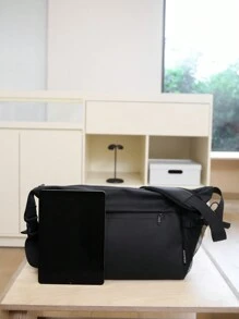 WEINUOSHI Túi đeo chéo nam dung tích lớn màu trơn dùng khi đi du lịch, trở lại trường, đựng sách vở, học sinh, đi làm, túi đeo chéo tiện dụng cho nam, túi đeo chéo cho nam, túi đeo vai, túi đeo hông, đồ dùng học tập, túi đeo chéo mùa thu, túi cho nam, túi hình trụ, tiền cũ, Halloween, Giáng sinh - màu đen - Xem 5