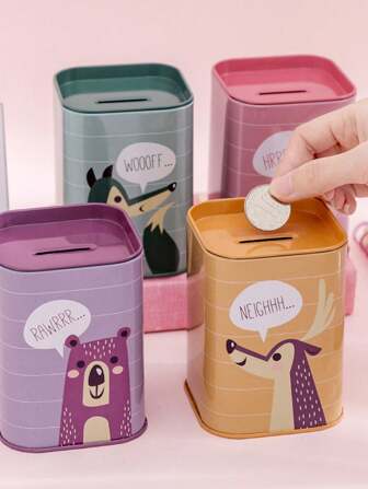 1pc Random Color Animal Shaped Large Capacity Metal Piggy Bank, Suitable For Pen Holder And Coin Storage Box Best Gifts Birthday