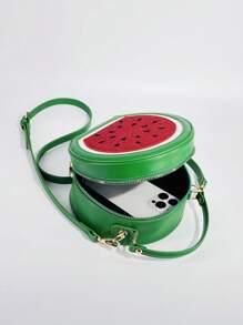 Street-Style Y2K Funny Watermelon Shaped Women's Crossbody Bag, Fashionable And Versatile Ladies' Vacation/Leisure Shoulder Bag Valentines - Green - View 10