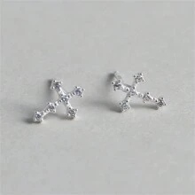 1 Stück modische 925 Sterling Silber & Kubikzirkonia zierliches Kreuz Ohrring Stud, hypoallergener Schmuck für Ostern/Festival/Geschenk/Alltagskleidung, Frauen