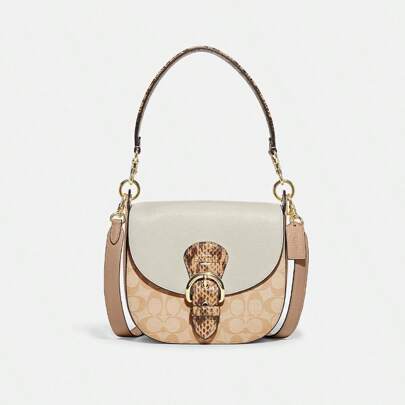 Coach Bolso de hombro Kleo para mujer, bolso cruzado para 3 formas de uso, en lona y patrón de piel de serpiente en bloques, bolsillo exterior con cremallera, hebilla metálica antirroba CA166 IMOTV