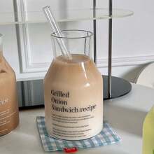 1 件 650 毫升容量简约字母设计玻璃杯，适用于果汁、牛奶、咖啡 - 彩色 - 查看 10