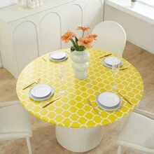 1pc Printed Round Tablecloth, Vinyl Flannel Backed Table Cover, 100% Waterproof And Oil-Resistant Plastic Tablecloth, Spring Flower Tablecloth, Round Elastic Edge, Suitable For Dinner Parties, Outdoors, And Picnics.