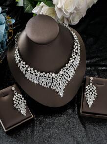 3pcs European And American Vintage Crystal Jewelry Set, Consisting Of Exaggerated Short Necklace And Earrings, Ideal For Evening Banquets, Court Style