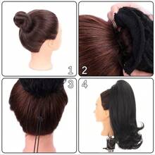 合成纖維抽繩黑色直/波浪馬尾辮 - 黑色 - 查看 6