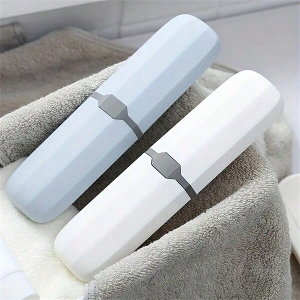 1Pc Organize Your Toothbrushes And Toothpaste With This Portable, Plastic Toothbrush Holder And Denture Brush Case!