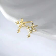 1 Stück modische 925 Sterling Silber & Kubikzirkonia zierliches Kreuz Ohrring Stud, hypoallergener Schmuck für Ostern/Festival/Geschenk/Alltagskleidung, Frauen