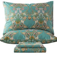 Zusbest Zusbest 4 Pcs Percale Cotton Teal Blue Bed Sheets Set Boho American Style Bedding Luxury Soft Breathable Crisp Bed Deep Pocket Fitted Sheet For All Season