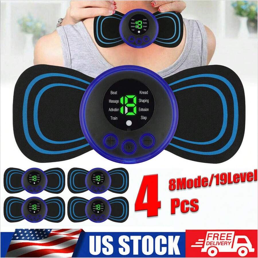 4X Portable Mini Electric Neck Massager Cervical Massage Stimulator Stickers - Multicolor - View 1