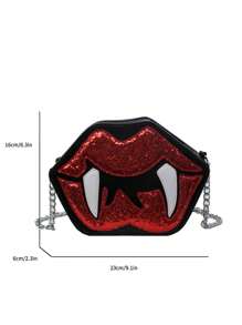 Bolso de mano multicolor con correa de crossbody en vinilo negro con labios de vampiro rojos brillantes con colmillos - Negro - Ver 6