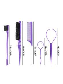 Juego de 4 piezas: regadera, peine para dar volumen, peine de cola de rata, cepillo para el borde y la parte posterior del cabello (negro)/(rosa)/(morado) - Cuidado corporal para viajes, al aire libre, deportes, oficina, escuela, sujetadores de pelo, accesorios para el cabello - Regalo de San Valentín para novio, novia, mujeres, cumpleaños