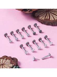 12pcs 20G 18G 16G Threadless Push In Medusa Piercing Jewelry Tragus Earrings Set Surgical Steel Labra Jewelry Lip Rings Earrings Women Men Forward Spiral Earrings Flat Back Cartilage Earrings