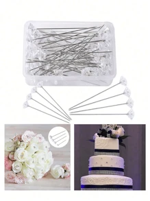 50/100ocs Crystal Rhinestone Decor Head Pins With Plastic Box,Multifunction Fixed Needle,Multiple Sizes Faux Rhinestone Decor Fixing Pin For DIY Sewing,Wedding Sewing Diy Craft Decoration - White - View 5