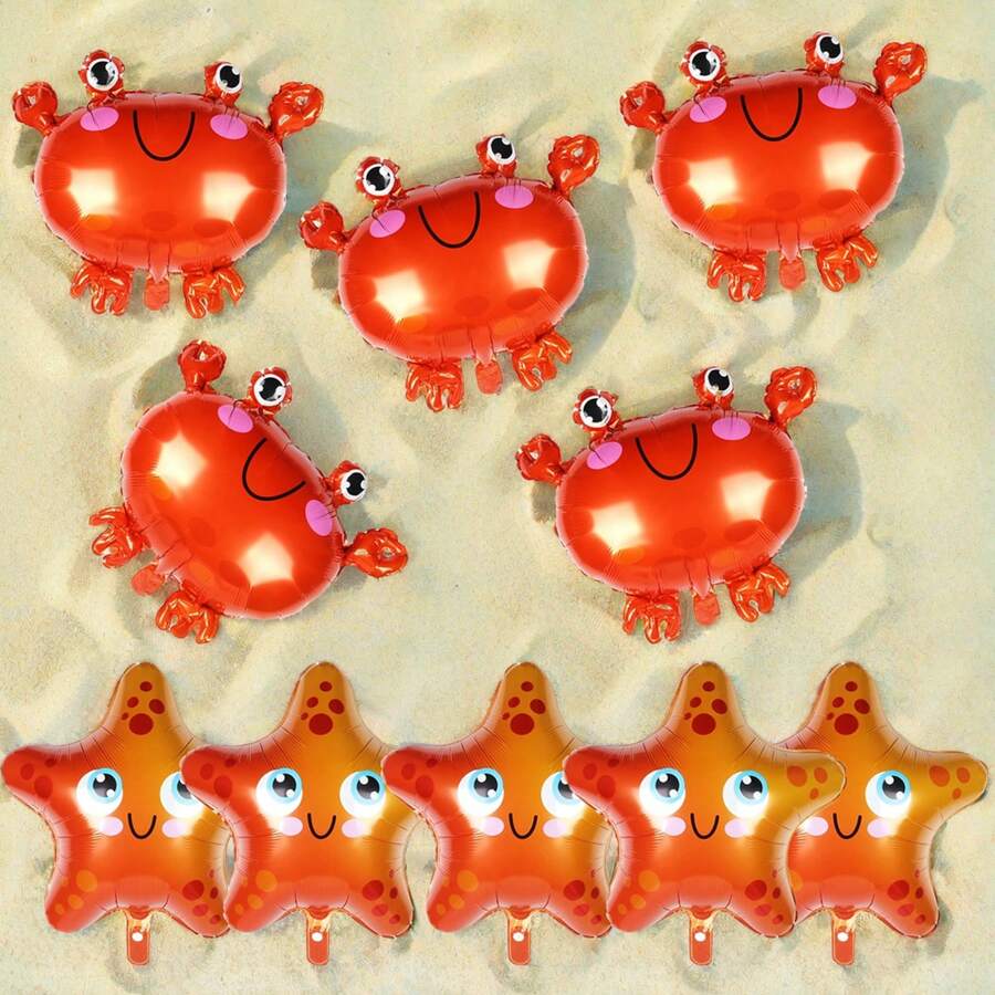 Globos de papel aluminio en forma de cangrejo y estrella de mar con dibujos animados, decoración para fiesta temática de océano, decoración de fiesta de cumpleaños/festival - Multicolor - Ver 1