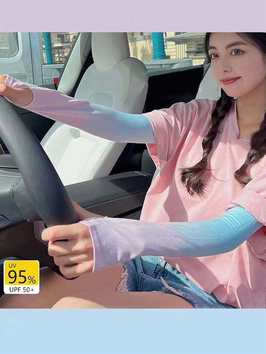 1入/套或2入/套 組隨機顏色新漸變顏色冰絲袖套，男女適用，適用於戶外騎行和駕駛，防紫外線 - 彩色 - 查看 1