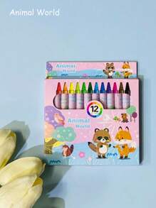 12 piezas, Set de 12 colores de mini crayones de estilo de dibujos animados, crayones para estudiantes, pinceles para pintar, pasteles de aceite, de vuelta a la escuela