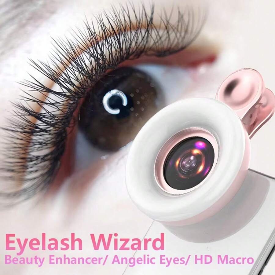 1 pieza Lente de teléfono rosa de 15x para macro para embellecer uñas/contactos/fotos de maquillaje, con luz de relleno, compatible con todos los modelos de teléfono, apto para y Android, para vacaciones de verano, viajes, accesorios de fotografía creativa para teléfono - Rosa - Ver 1