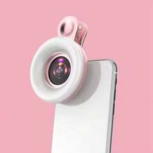 1 pieza Lente de teléfono rosa de 15x para macro para embellecer uñas/contactos/fotos de maquillaje, con luz de relleno, compatible con todos los modelos de teléfono, apto para y Android, para vacaciones de verano, viajes, accesorios de fotografía creativa para teléfono - Rosa - Ver 2