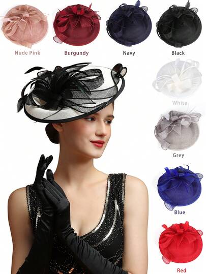 1 chiếc mũ Fascinator Feather Tea Party Pillbox Derby Hat Cocktail Wedding Bridal Fascinators Headband dành cho phụ nữ
