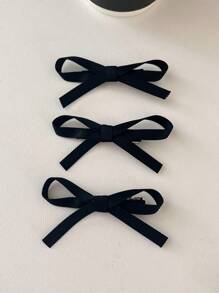 3pcs Girls' Bow Ribbon Hair Clips, Crocodile Hairpins For Ponytail, Bangs, Side Bangs, Headband, Simple Style, Suitable For Daily Wear