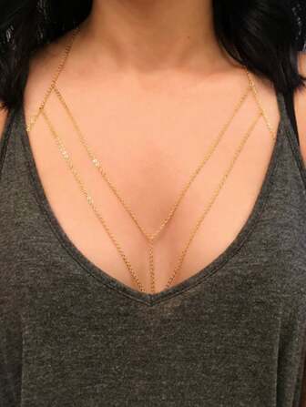 1 件女士简约复古性感身体链，简单交叉设计，适合海滩和比基尼，夏季