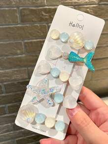 5pcs Cute Seashell Star Macaron Hair Clips, Sweet Princess Style Hairpins For Girls, Beach Photoshoot Accessories - Multicolor - View 7