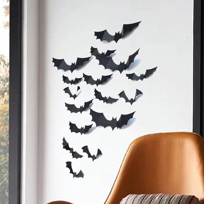 16/32 件黑蝙蝠墙贴，防水材料，万圣节墙面装饰派对用品礼物生日毕业家居装饰万圣节装饰秋季装饰房间装饰万圣节装饰万圣节装饰