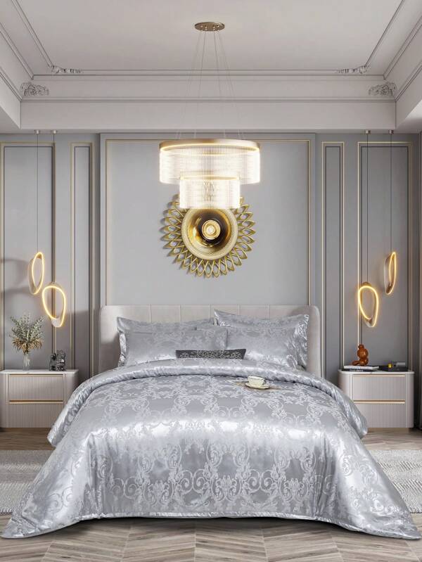 1set Jacquard Satin Duvet Cover Set, 3pcs (1 Duvet Cover + 2 Pillowcases), Soft And Comfortable, Suitable For Bedroom And Living Room, Coreless