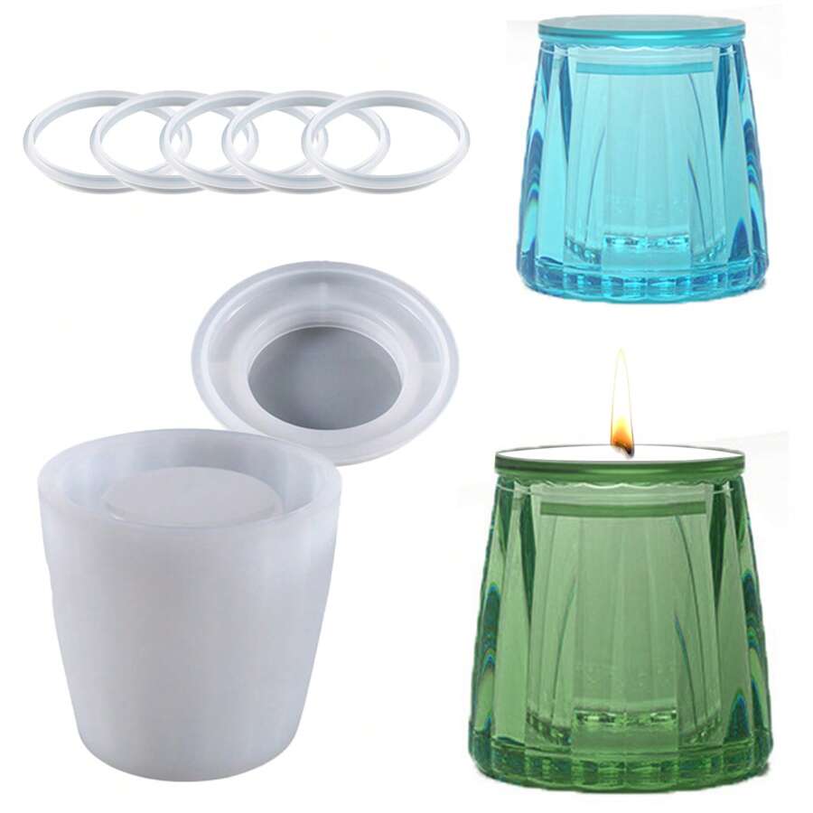 Candle Jar Molds, Pumpkin Silicone Concrete Molds With Lid And 5 Sealing Rings, Cement Mold For Candle Vessels For DIY Storing Bottles, Candle Holder, Jewelry Box - B - View 1