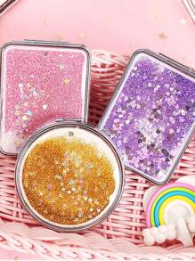Shiny Quicksand Makeup Mirror Portable Magnifying Hand Square Makeup Standing Vanity Foldable Pocket Mirror Cute Compact Girls,Makeup,Cheap,Room Decor,Vanity,Travel,Bedroom,Makeup Accessories,Mirror,Vanity Mirror,Mini Mirror,Compact Mirror,Mirror Small,Hand Mirror,Cheap,Stocking Stuffers,Makeup,Makeup Tools,Cheap Stuff,Gifts,Gifts For Women,Christmas Gifts,Giveaways,Travel,Cheap Stuff,Travel Essential - Multicolor - View 4