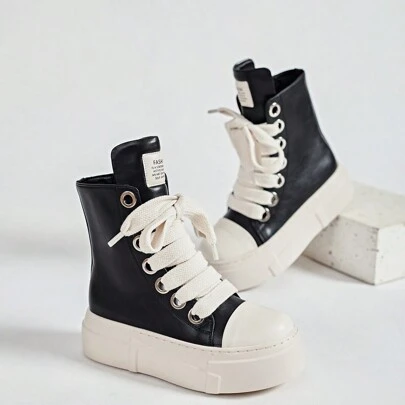 厚底款高筒休閒運動鞋，萬用女款滑板鞋