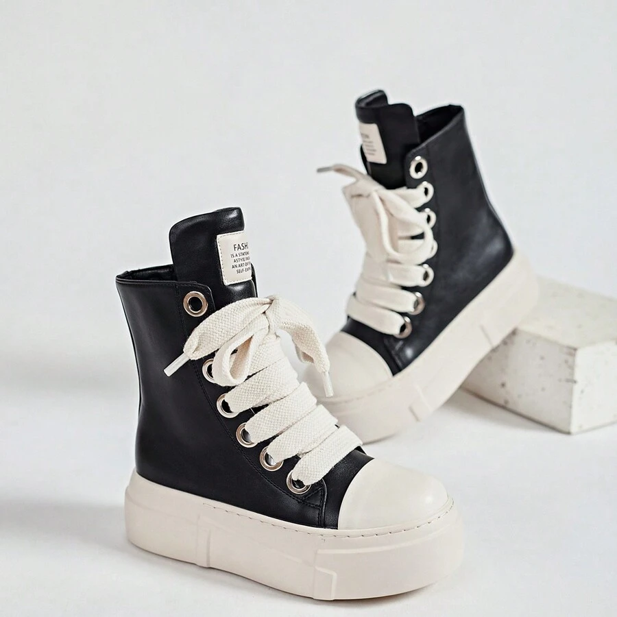 High Top Thick Sole Casual Sneakers, Everyday Versatile Women's Skate Shoes