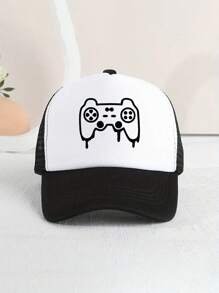 1 件装儿童透气防晒棒球帽，可爱游戏图案印花，泡沫网眼遮阳帽休闲运动太阳帽