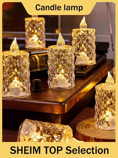 24-Pcs LED Electronic Candle Light, Flameless Crystal Candle, Flameless Diamond-Shape Candle, Candle Lights, With Battery, Mini Rose Pattern Refraction Halo Projection Tea Light, Battery Powered Led Flameless Candle Lamp, For Valentine Christmas Wedding Party Home Decoration 200+ Hours Battery-Powered LED Tea Lights, Warm White, For Weddings, Tables, Halloween, Irthday Wedding Decoration Star/Moon/Lantern12-8-7-6-5-4-3-2-1pc Mother's Day