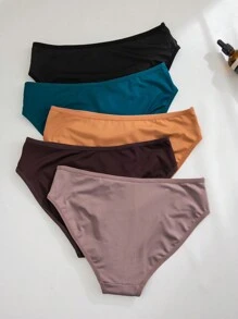 5pcs Women's LOVE Solid Color Comfortable And Breathable Triangle Panties Set