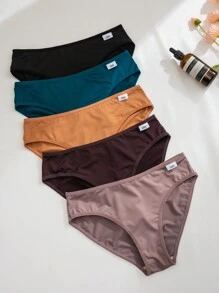 5pcs Women's LOVE Solid Color Comfortable And Breathable Triangle Panties Set