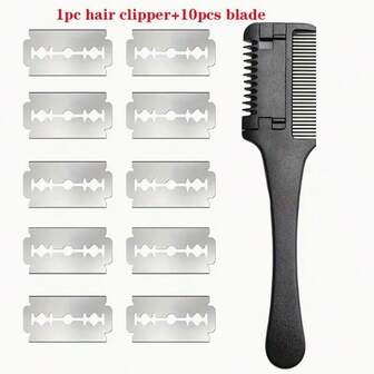 1 hårklippkam + 10 blad, hårklippning, trimning, gallring av hår, hårstylingverktyg, hårsalongtillbehör