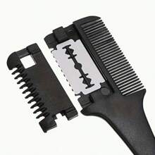 1pc Hair Comb + 10pcs Razor Blades Haircut Shaving Trimmer Styling Tools, Hair Brush Salon Barber Accessories, Blades Random
