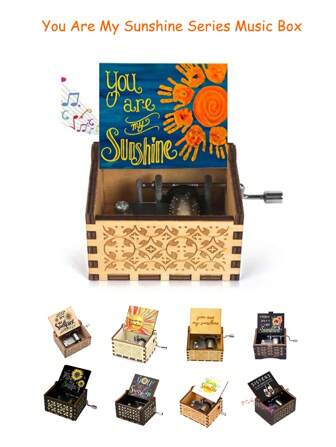 You Are My Sunshine Vintage Wooden Hand Crank Music Boxes,Laser Engraved Vintage Wooden Sunshine Musical Box, Gifts For Birthday/Valentine's Day