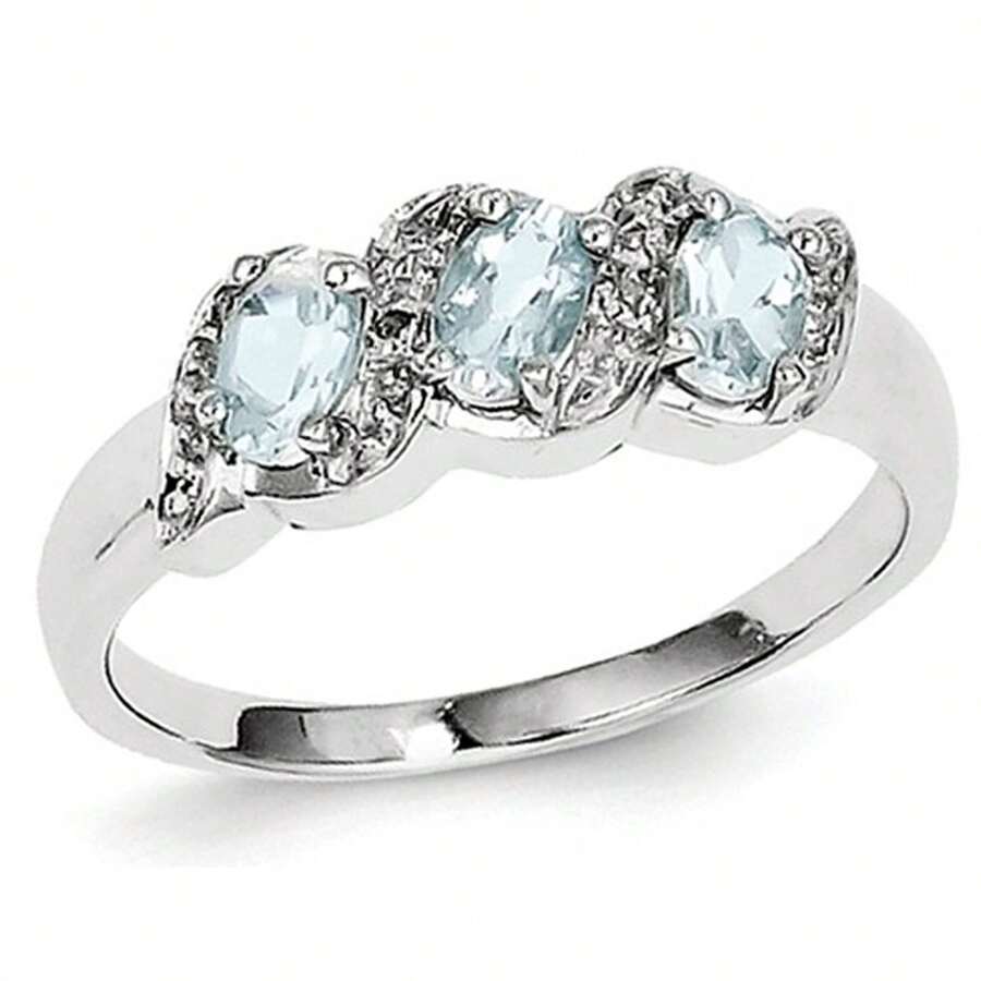 Gem And Harmony Three Stone Aquamarine Ring 3/5 Carat (Ctw) In Sterling Silver - Sterling Silver/Aquamarine - View 1