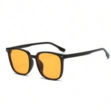 1pc Black Frame Tinted Eyeglasses For Men, Premium Cool Unisex Square Shaped Eyewear, Essential Fashion Accessory For Outdoor Activities, Travel, Fishing, Cycling, Parties