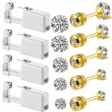 9PCS Piercing Kit-4PCS Disposable Premium Sterile Ear Piercing Gun+5pcs Silver/Golden Color Cubic Zirconia Fake Diamond CZ Flat Back Stud - Multicolor - View 13