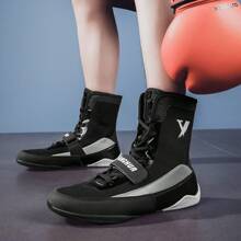 男式高筒摔跤鞋拳擊訓練靴作戰靴，適用於泰拳、踢拳、健身沙達 - 黑色 - 查看 5