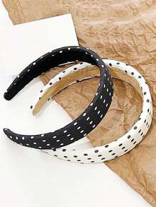 2入組波西米亞風格黑白圓點頭帶，帶海綿，加高顱頂，拉提雕塑及防滑髮帶，適用於女性化妝，洗臉，外出或日常裝飾 - 彩色 - 查看 6