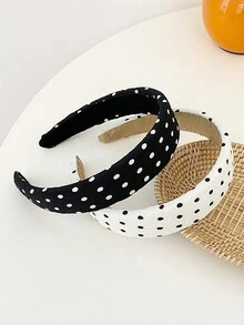 2入組波西米亞風格黑白圓點頭帶，帶海綿，加高顱頂，拉提雕塑及防滑髮帶，適用於女性化妝，洗臉，外出或日常裝飾 - 彩色 - 查看 1