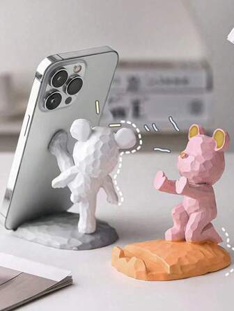 1pc Cute Bear Shape Phone Stand Decoration, Compatible With Both Mobile Phone And Tablet, Suitable For Desk, Bedside, Living Room, Study, Bedroom, Gift, Etc. Birthday Gifts Graduation