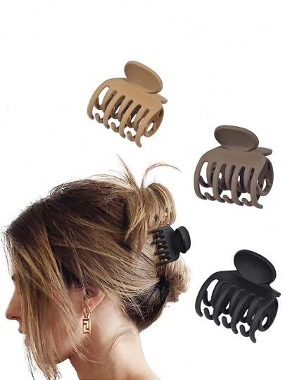 3pcs Double Row Teeth Hair Clips Hair Claws For Thin Hair, 1.6 Inch (About 4.1cm) Medium Size Matte Non-Slip Short Hair Accessories For Women And Girls Casual Hair Jaw Clip Hair Clamps Hair Clutch Hair Catcher Clip, School Stuff, College Fall Winter Claw Clip For Vacation Outfits Woman