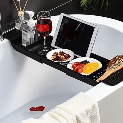 1 Stück verstellbarer Badewannenablage - platzsparende ausziehbare Ablage, wasserdichter Organizer, stilvoller Badezimmer-Caddy, multifunktionale Aufbewahrung - einfach zu installierende Badezimmer-Dekorationszubehör, Herbstdekoration, Badezimmerzubehör, Schulanfang